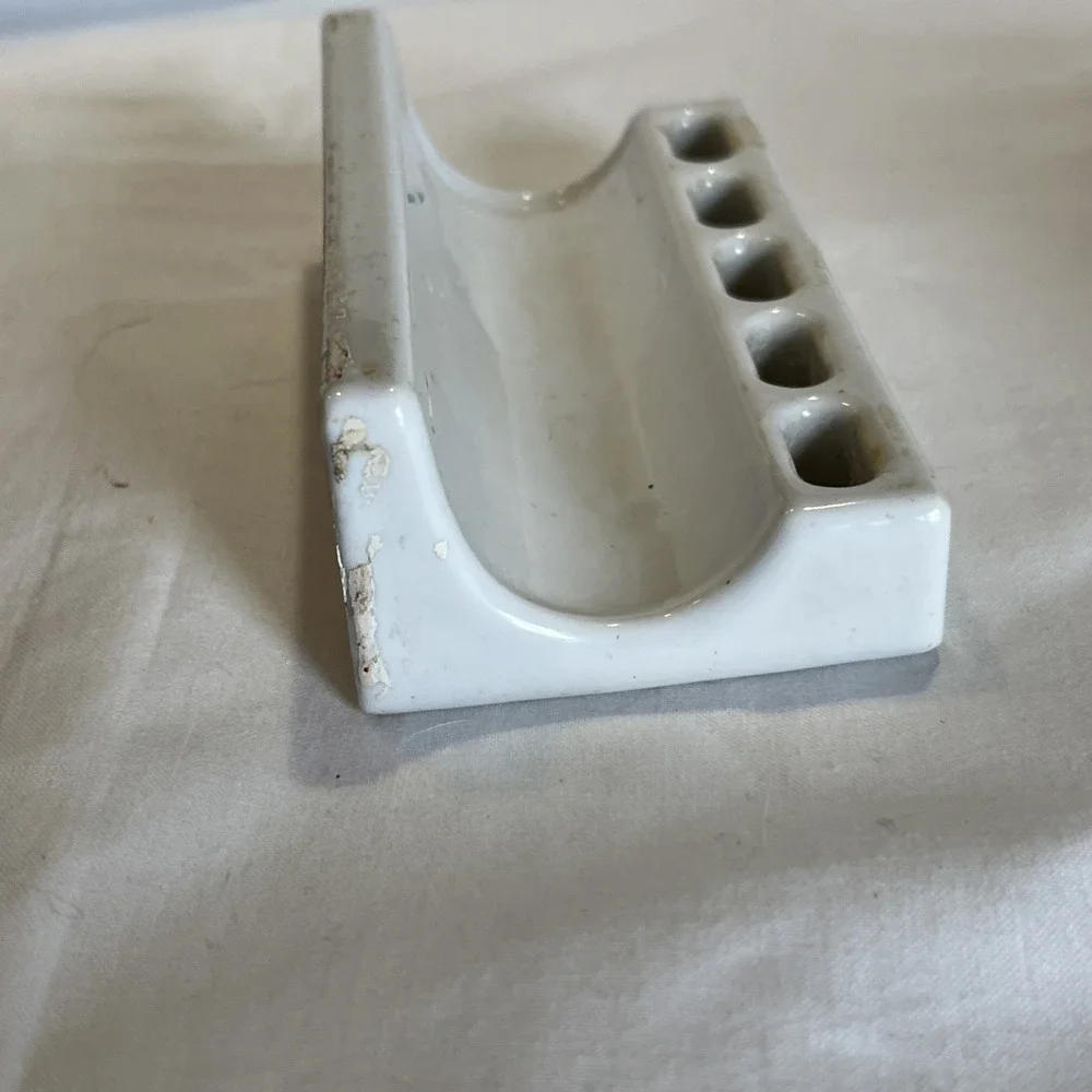 Antique Wall Mount White Porcelain Toothbrush Holder, 5 Slots